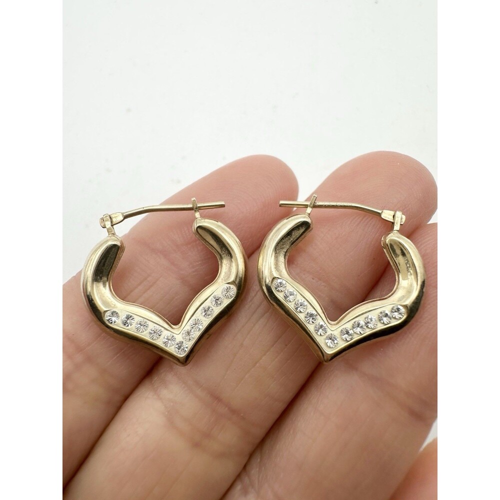 JCM Sterling Silver 10k Gold Filled Crystal V Hoop Earrings